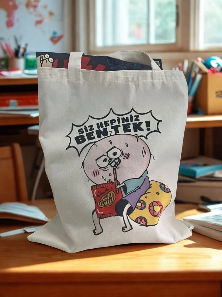Siz Hepiniz Ben Tek ! (Çift Baskılı Bez Çanta)